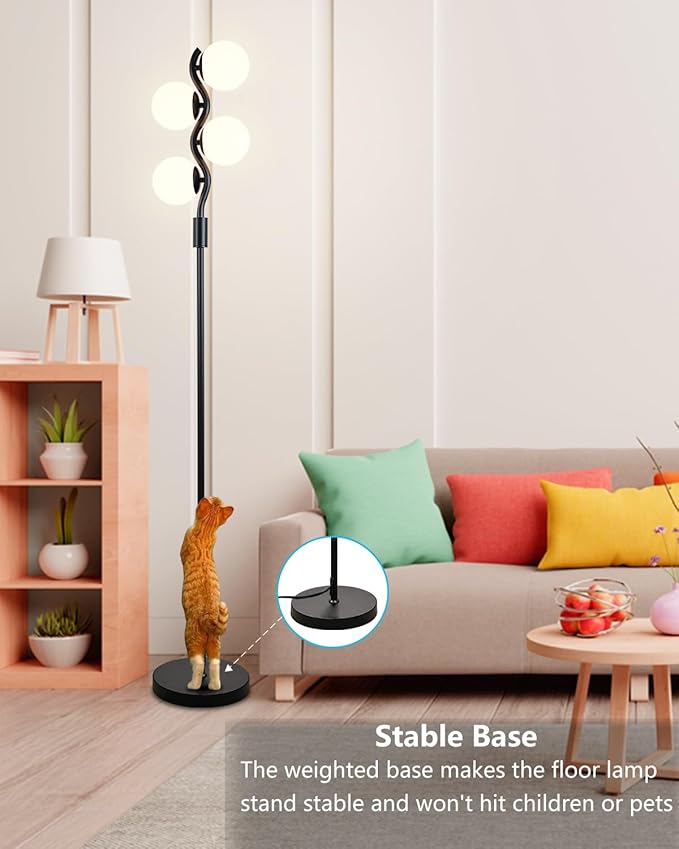 Lightdot Dimmable Globe Floor Lamp, Black Standing Lamps with 4pcs 3000K G9 Bulbs Soft Warm White Eye Care, Mid Century Floor Lamp for Living Room/Bedroom