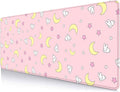 IMAYONDIA Pink Kawaii Desk Pad, Cute Moon Bunny Desk Mat Computer Pad Desktop,Laptop Protector Aesthetic Anime Mousepad Writing Pad for Office Home School,Large Gaming Mouse Pad Tarot Mat,31.5 X 11.8