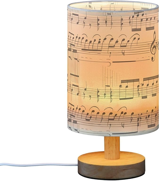 Retro Music Note LED Table Lamp, Bedside Lamp with Linen Lampshade, Flicker-Free Eye Care USB Plug in Nightstand Lamp, for Bedroom and Office