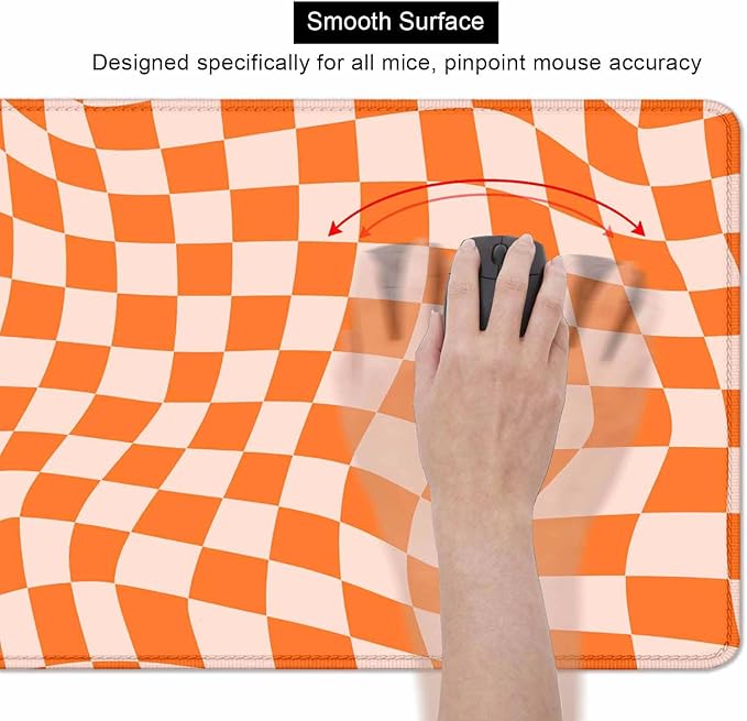 Orange Checkered Large Mouse Pad, Boho Pink Desk Mat Pad, Extended Kawaii Mousepad Stitched Edges Keyboard Mouse Mat, Desk Accessories for Women Office Gaming Decor, 35.4 x 15.7 in