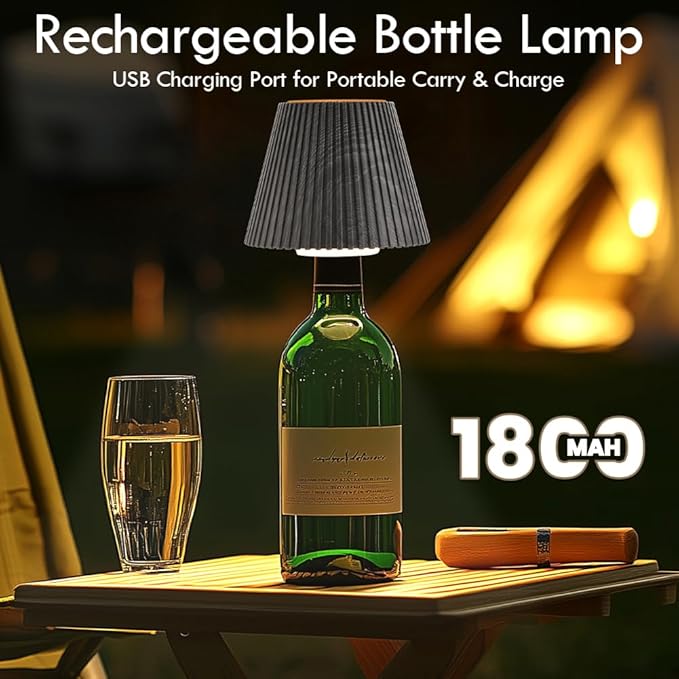 WILIT Wireless Bottle Lamp Shades for Table Lamps, 3 Level Brightness Touch Lamps for Nightstand, Rechargeable Cordless Lamp for Bedroom, Restaurant Bottle Light, Table Top Decor, Cool House Stuff