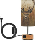 Touch Control Bedside Lamp with USB Ports, 3 Way Dimmable Table Lamp with Linen Shade, Modern Nightstand Lamp for Bedroom, Living Room, Office (Antler Deer)