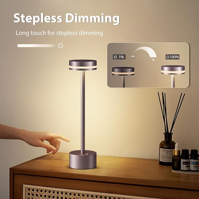 2 Pack Modern Cordless Table Lamp Rechargeable, Aluminum Touch Lamp & 4000mAh Battery Operated, 3000K LED Table Lamps for Home Decor, Dining, Reading, Desk, Bedroom, Gift