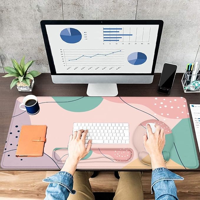 LATEEFAH Mouse Pad with Wrist Rest, Large Mouse Pad, Ergonomic Gaming Desk Pad Keyboard Wrist Rest Set, 4-in-1 Desk Mat Keyboard Mat for Home, Office