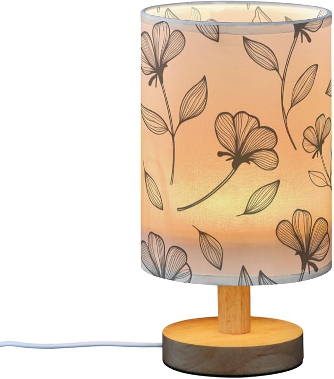 Beige Floral LED Table Lamp, Bedside Lamp with Linen Lampshade, Flicker-Free Eye Care USB Plug in Nightstand Lamp, for Bedroom and Office