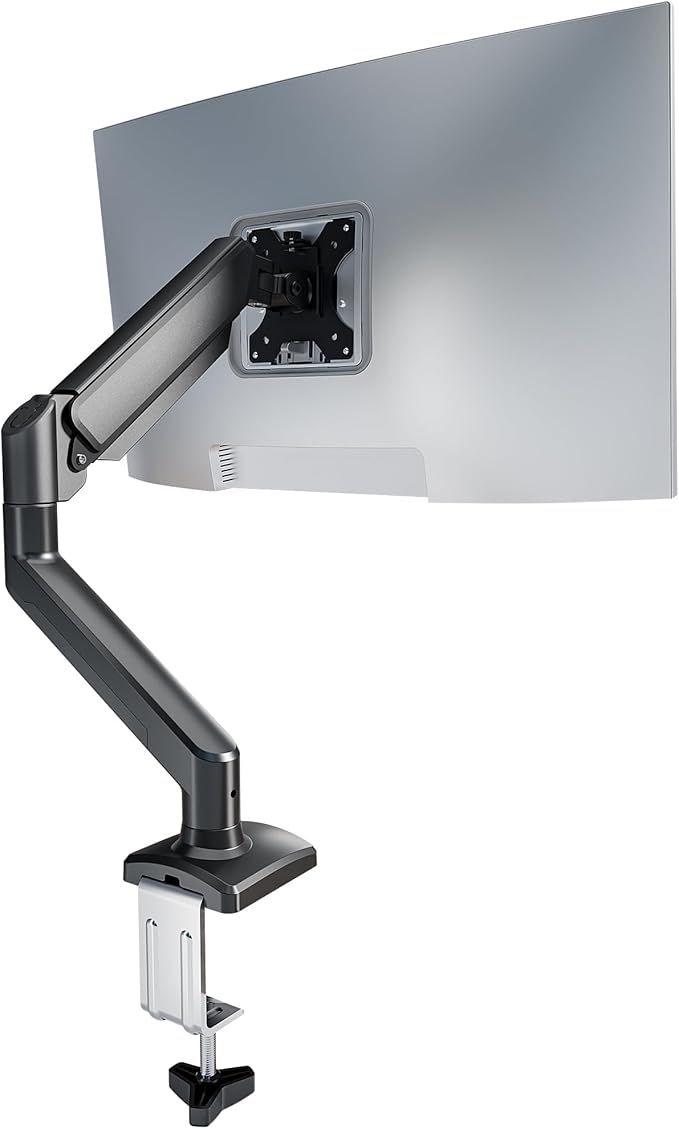 Single Monitor Arm Desk Mount，Gas Spring Monitors Arm for 17-32 inch Screens,Adjustable Computer Monitors Stand up to 4.4 to 19.8 lbs,Vesa Mount with Clamp and Grommet Base, VESA 75 & 100mm,Single