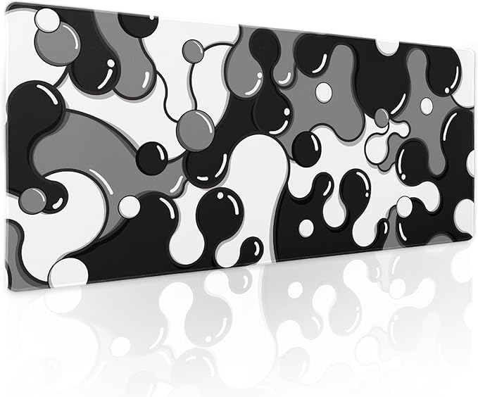 aportt Black White Grey Mouse Pad XL Anime Cool Geometric Japanese Extended Desk Mat 80X30cm Non-Slip Rubber Base Stitched Edge Large Mousepad for Desk Gaming Laptop Desktop,31.5×11.8 Inch