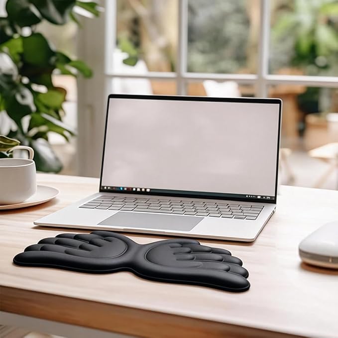 Angel Wing Wrist Rest Cute Wrist Rest for Keyboard and Mouse Hand Rests Set Include Ergonomic Keyboard & Mouse Hand Rest and Coaster Filled Resilient Memory Foam for Work Study Gaming- Black