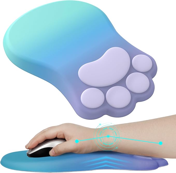 L-SPOUTTO Ergonomic Mouse Pad with Wrist Rest,Cute Cat Paw Mousepad Wrist Support,Comfortable Massage Design Computer Pain Relief Mouse Pad with Non-Slip PU Base for Desk Laptop Gaming,Purple&Green