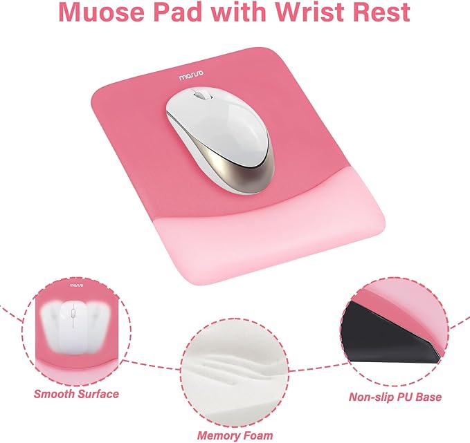 MOSISO Wrist Rest Support for Mouse Pad&Keyboard Set, Rectangular Ergonomic Mousepad Non-Slip Base Home/Office Easy Typing Pad with Neoprene Cloth&Raised Silicone Lining, Melon Pink