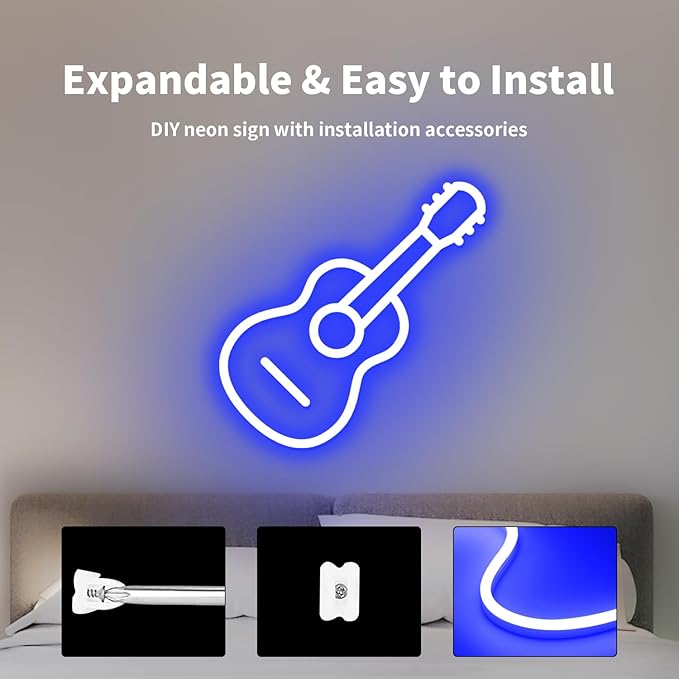 Blue Neon Rope Light, 5M Cuttable LED Strip Lights with Power Plug, 12V Waterproof Flexible Dimmable Lights Kit for Bedroom TV Backlight Gaming Room Monitor Kitchen Cabinet Bar Wall Stage Stairs Decor