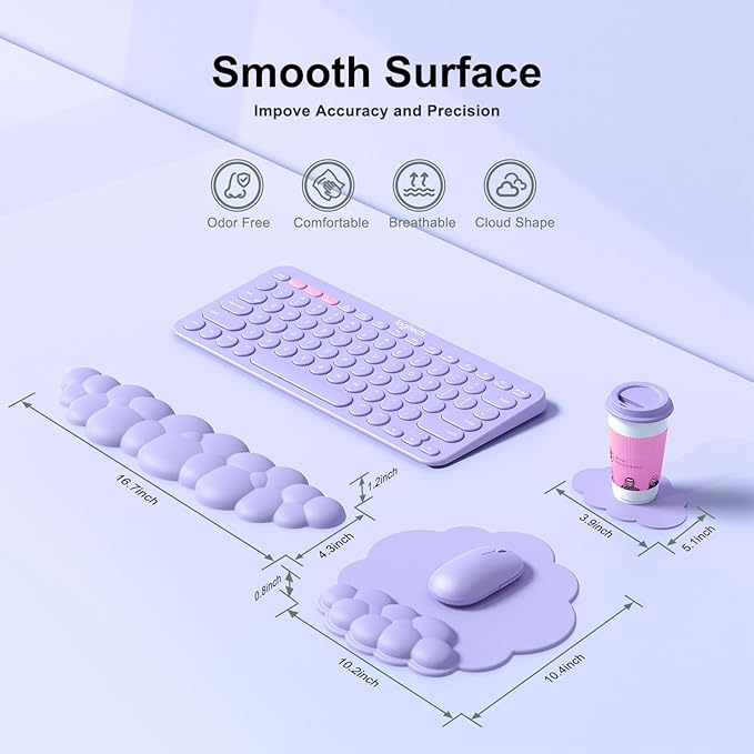 Cloud Mouse Pad with Wrist Rest, Cloud Keyboard Wrist Rest, Mouse Pad Wrist Support, Ergonomic Keyboard Mouse Wrist Support (Purple)