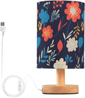 Colorful Floral LED Table Lamp, Bedside Lamp with Linen Lampshade, Flicker-Free Eye Care USB Plug in Nightstand Lamp, for Bedroom and Office
