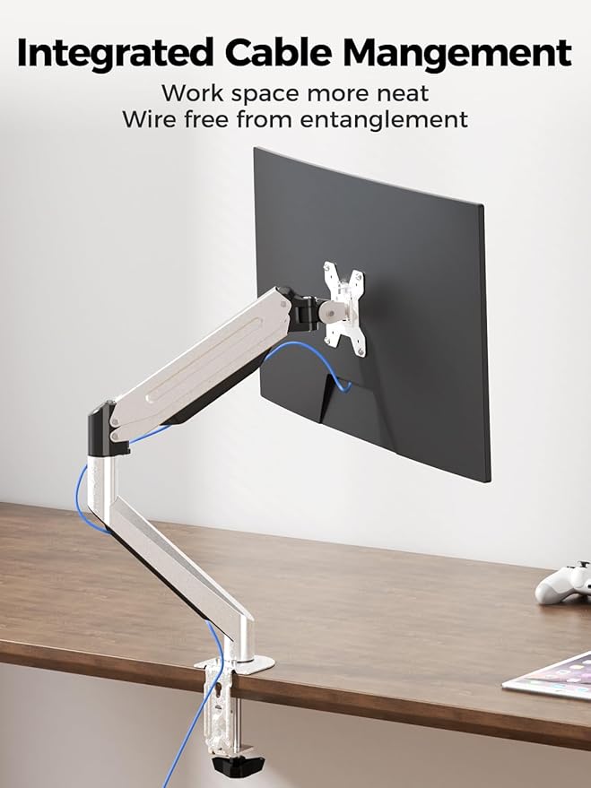 Suptek Single Monitor Mount,Adjustable Gas Spring Monitor Arm Desk Mount Stand Fits 17 20 22 23 24 26 27 32 33 35 36 inch,Holds up to 25 lbs, Silver(MD9S)