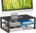 Monitor Stand Riser 2-Tier with Drawer, Computer Stand for Desk, Laptop Riser for Ergonomic Neck Relief, Sturdy Steel Desk Organizer for Home Office Supplies, Black