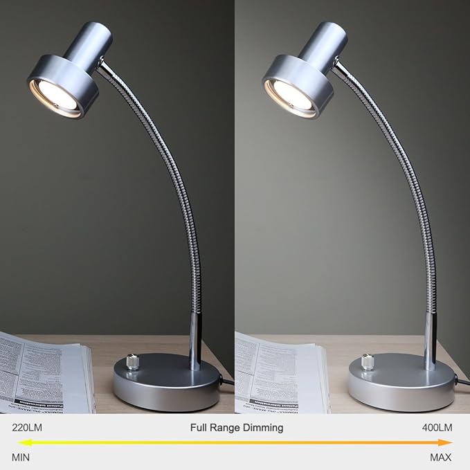 O’Bright Dimmable LED Desk Lamp with USB Charging Port (5V/2A), Full Range Dimming LED, Table Lamp with USB Charger, Flexible Gooseneck, Office Desk Lamp/Bedside Lamp, Vintage Design (Aluminum)