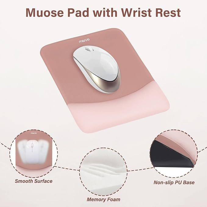 MOSISO Wrist Rest Support for Mouse Pad&Keyboard Set, Rectangular Ergonomic Mousepad Non-Slip Base Home/Office Easy Typing Pad with Neoprene Cloth&Raised Silicone Lining, Salmon Pink