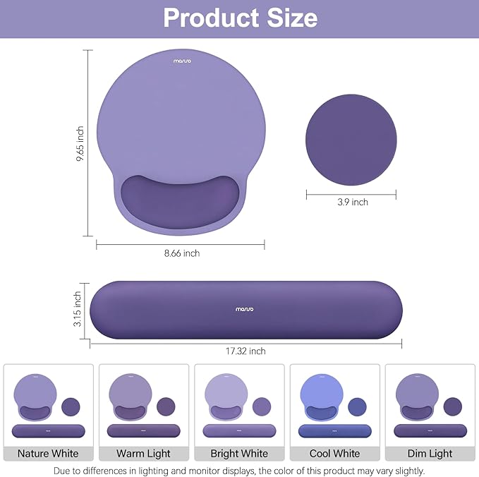 MOSISO Wrist Rest Support for Mouse Pad&Keyboard Set, Circle Curved Ergonomic Mousepad&Coaster Non-Slip Base Home/Office Wrist Support&Easy Typing Pad with Soft Cloth&Silicone Lining, Imperial Purple
