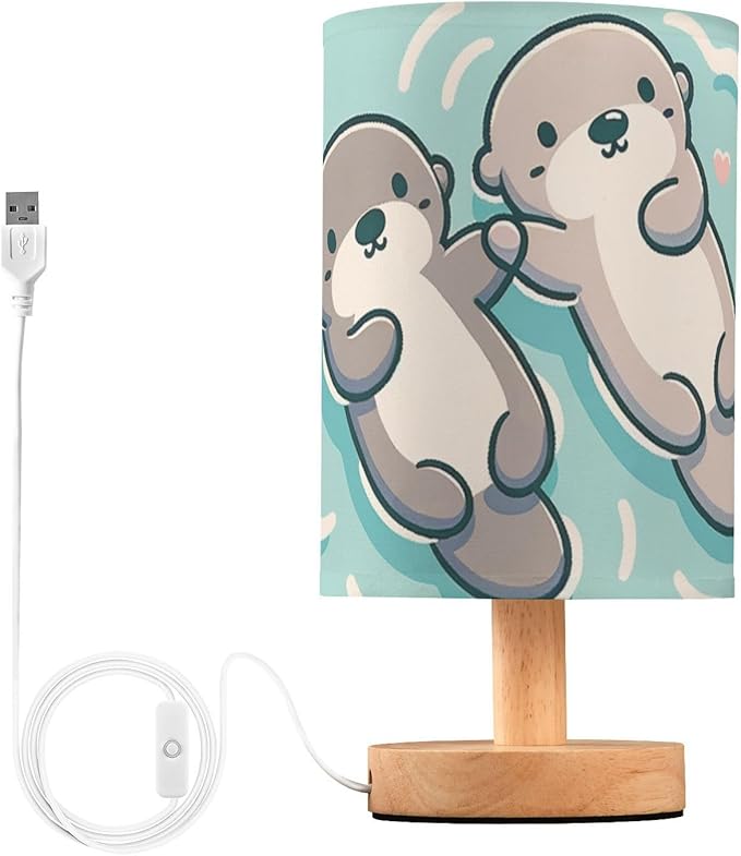 Cute Pufferfish LED Table Lamp, Bedside Lamp with Linen Lampshade, Flicker-Free Eye Care USB Plug in Nightstand Lamp, for Bedroom and Office