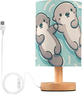 Cute Pufferfish LED Table Lamp, Bedside Lamp with Linen Lampshade, Flicker-Free Eye Care USB Plug in Nightstand Lamp, for Bedroom and Office