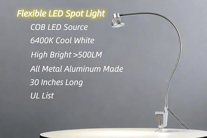 Hersi 5w 30‘’Long Swing Arm 110v/220v Desk Lamp Metal Architect LED Task Light with Clamp, Adjustable Folding Twin-Arm Clip-on Table Lamp,Silver (Silver)