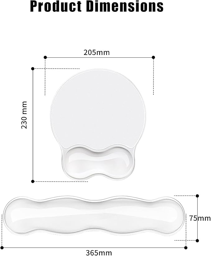 Mouse Pad with Wrist Rest, Soft Cloud Gel Keyboard Mouse Pad Set with Hand Wrist Support, Cute Non Slip Office Desk Accessories for Comfort/Computer/Laptop (2Pc Clear Wave)