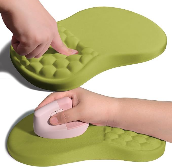 Ergonomic Joint Wrist Support Mouse Pad with Memory Foam Cushion Massage Bump, Carpal Tunnel Mousepad Slope Design for Wrist Rest, 11.8x7.9 in, Khaki Green