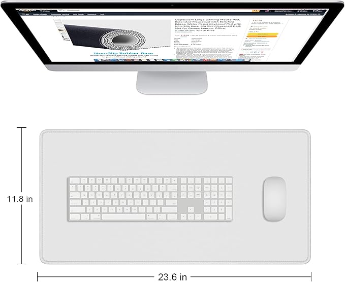 Dapesuom Large Mouse Pad, Extended Gaming Mouse Mat with Stitched Edges, Full Size Desk Mats with Non-Slip Base, Computer Big Desktop Keyboard Pad for Gamer, Laptop, Office, 23.6 x 11.8 In, Space Gray