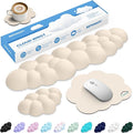 Cloud Wrist Rest Keyboard Cushion, 4-in-1 Ergonomic Cloud Keyboard Wrist Rest and Mouse Pad Set with Memory Foam Arm Support for Palm, Cute Desk Accessory for PC Gaming Setup, Beige
