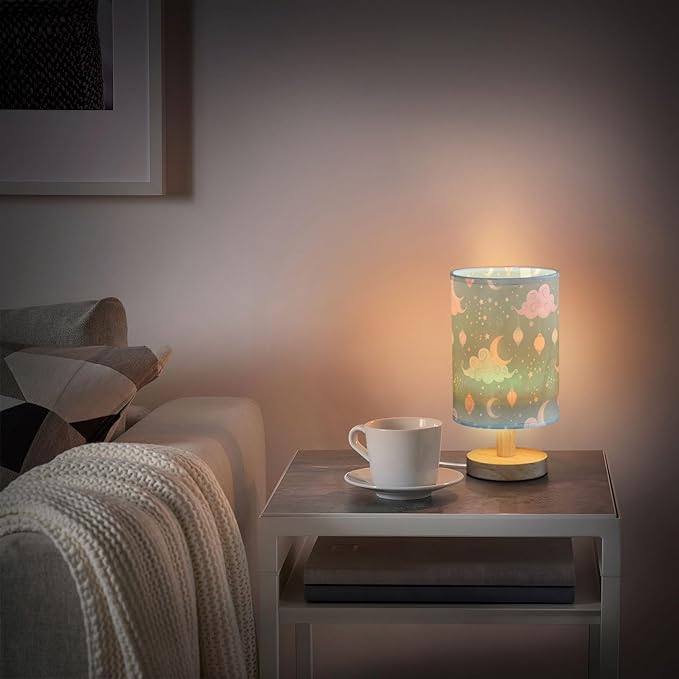 Sky Cloud LED Table Lamp, Bedside Lamp with Linen Lampshade, Flicker-Free Eye Care USB Plug in Nightstand Lamp, for Bedroom and Office