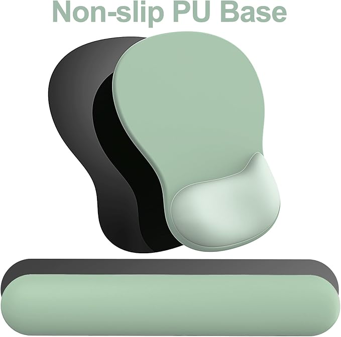 Ergonomic Mouse Pad with Wrist Rest and Keyboard Wrist Rest, Gel Mousepad and Wrist Rest for Computer Keyboard, Ergonomic Wrist Support, Non-Slip PU Base, Mouse Pad with Wrist Support for Gaming, Office, Green