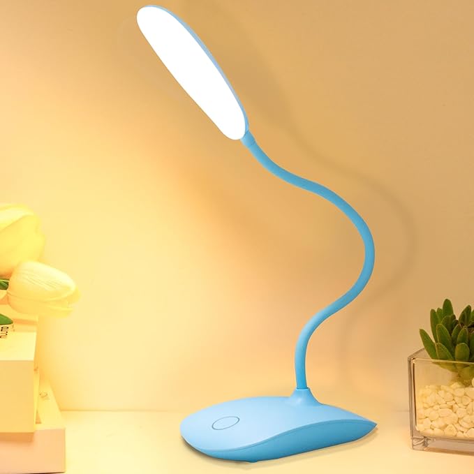 Battery Powered Desk Lamp, Portable Lamps Rechargeable 3 Color Modes Touch Control Stepless Dimming, Wireless Desk Lamp with 2000mAh, Small LED Table Light for Dorm Study Office Bedroom,Blue