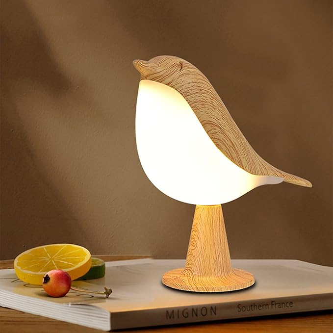 Bedside Touch Control Table Lamp Aroma Lamps Cute Bird Shaped Led Bedside Desk Lamp with USB Charging Port 3 Way Dimmable Creative Night Light Cordless Nightstand Lamp for Bedroom Home Office(Wood)