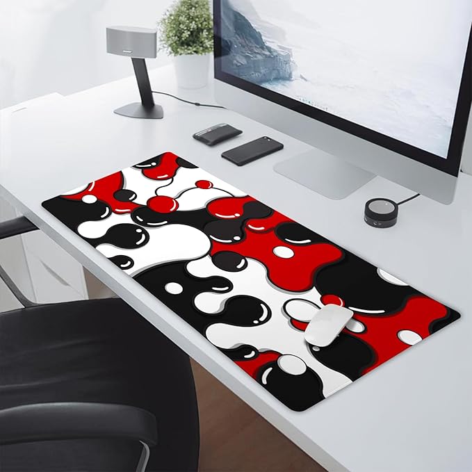 aportt Red Black White Mouse Pad XL Large Cool Geometric Japanese Extended Desk Mat 60X35 cm Non-Slip Rubber Base Stitched Edge Large XL Mousepad for Desk Gaming Laptop Desktop,24x14 Inch