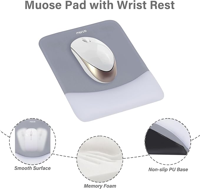 MOSISO Wrist Rest Support for Mouse Pad&Keyboard Set, Rectangular Ergonomic Mousepad Non-Slip Base Home/Office Easy Typing Pad with Neoprene Cloth&Raised Silicone Lining, Gray