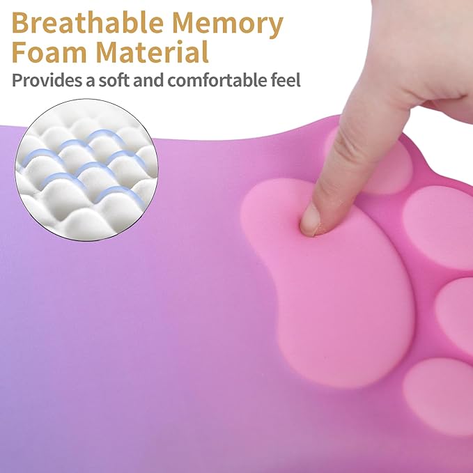 L-SPOUTTO Ergonomic Mouse Pad with Wrist Rest,Cute Cat Paw Mousepad Wrist Support,Comfortable Massage Design Computer Pain Relief Mouse Pad with Non-Slip PU Base for Desk Laptop Gaming,Pink&Purple