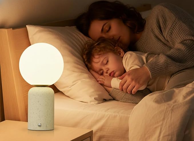 10.6 inch Mushroom Lamp, Cute Cordless Rechargeable Table Lamp with Glass Shade, 3 Color Temps LED Dimmable Ambient Lighting, Small Retro Touch Bedside Light for Decor, Resin Base.