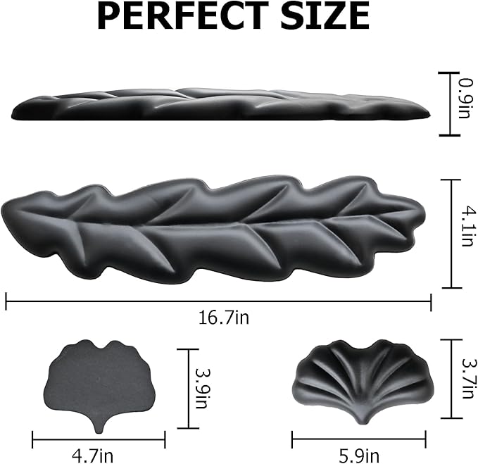 Ergonomic Keyboard Wrist Rest, Leaf Shape PU Leather Memory Foam Wrist Support for Computer Keyboard, Keyboard Pad and Cute Mouse Wrist Pad for Gaming,Office, Computer, Typing, Black