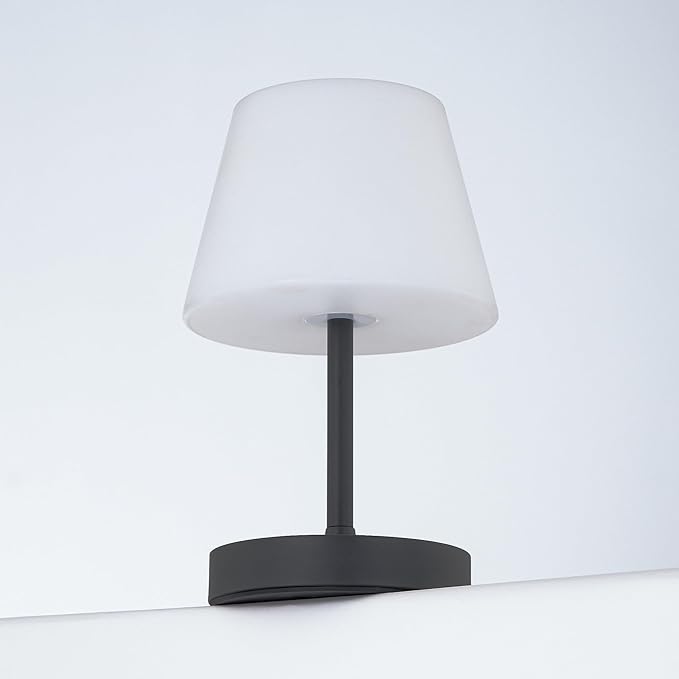 Modo LED Cordless USB-C Re-Chargeable Desk Lamp, 5200mAh Battery Operated with 3 Color Temperature 2700K-3000K-3500K and Fingertip Touch On/Off Plus Dimming in Black with White PC Shade