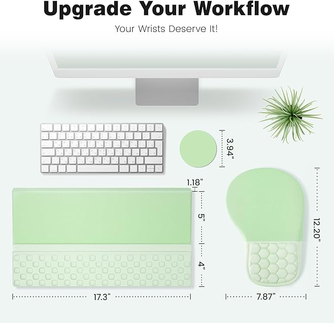 Ospelelf Ergonomic Mouse Pad and Keyboard Stand Wrist Rest Set, Memory Foam Comfort, Wrist Support for Typing, Office Desk Accessories, Green