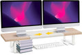 Dual-Monitor-Stand-Riser-For-Desk Adjustable Length 32-40 Inch，Large Desktop Computer Monitor Riser For 2 Screens，Desk Shelf Organizer Riser Stand For Computer/Laptop/PC/Printer/TV Black