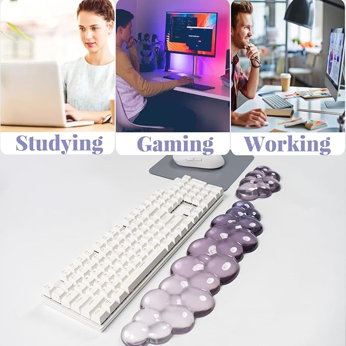 Gel Keyboard Wrist Rest Cloud Set, Clear Ergonomic Wrist Support and Arm Support Keyboard Rest for Typing Pain Relief, with Non-Slip Soft Washable Wrist Rest(Purple Grey)