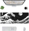 Desk Pad,Office Desk Mat 31.5"×11.8" Large Gaming Mouse Pad,Durable Extended Computer Mouse Pad,Waterproof Thick Big Mouse Pads with Non-Slip Rubber Base Office Home Japanese Black Waves