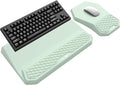 3-in-1 Ergonomic Keyboard Stand with Wrist Rest & Mouse Pad Set, Comfy Keyboard Riser Holder Soft Mousepad with Massage Design, Memory Foam and Non-Slip PU Base for Wrist Support, Light Green