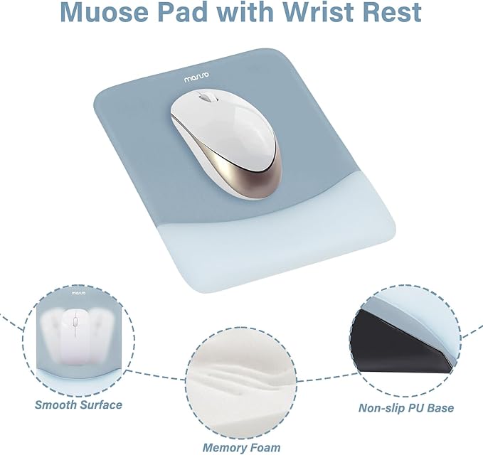 MOSISO Wrist Rest Support for Mouse Pad&Keyboard Set, Rectangular Ergonomic Mousepad Non-Slip Base Home/Office Easy Typing Pad with Neoprene Cloth&Raised Silicone Lining, Aquamarine