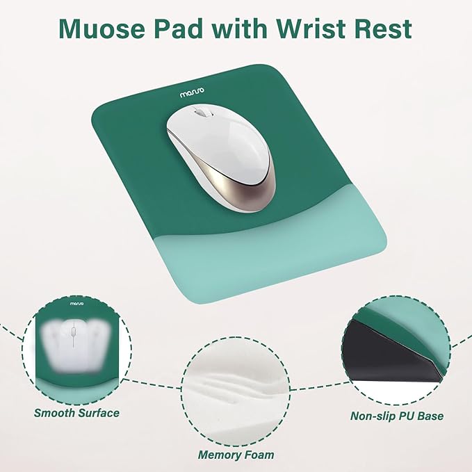 MOSISO Wrist Rest Support for Mouse Pad&Keyboard Set, Rectangular Ergonomic Mousepad Non-Slip Base Home/Office Easy Typing Pad with Neoprene Cloth&Raised Silicone Lining, Peacock Green