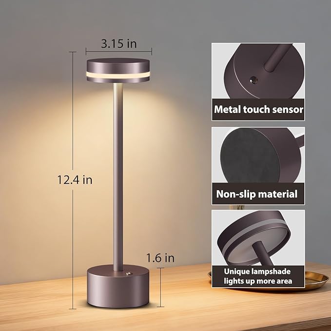 2 Pack Modern Cordless Table Lamp Rechargeable, Aluminum Touch Lamp & 4000mAh Battery Operated, 3000K LED Table Lamps for Home Decor, Dining, Reading, Desk, Bedroom, Gift