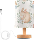 Cute Bunny LED Table Lamp, Bedside Lamp with Linen Lampshade, Flicker-Free Eye Care USB Plug in Nightstand Lamp, for Bedroom and Office