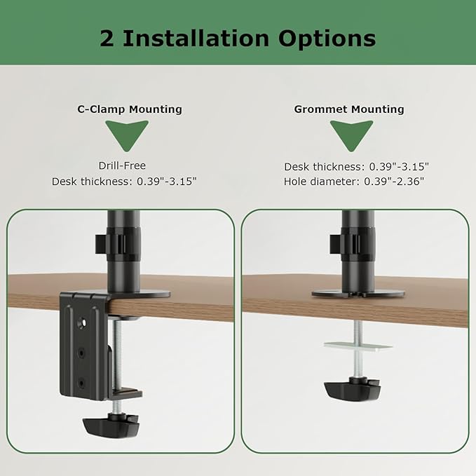 3 Monitor Desk Mount for 17 to 32 inch Screens, Fully Adjustable Triple Monitor Stand with Tilt,Swivel,Rotate, Each Arm Holds up 17.6 lbs,VESA Mount 75x75/100x100mm, Clamp & Grommet Kit