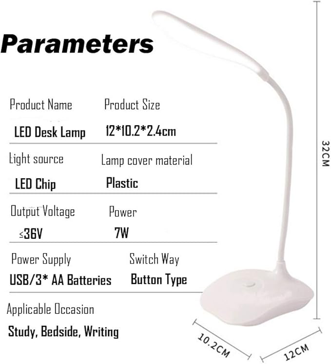 LED Table Lamp,Portable Eye-Protected Flexible Gooseneck Small Desk Lights for Dorm Study Office Bedroom-USB or 3 AA Batteries Powered -Not Include Batteries(1 Pack)